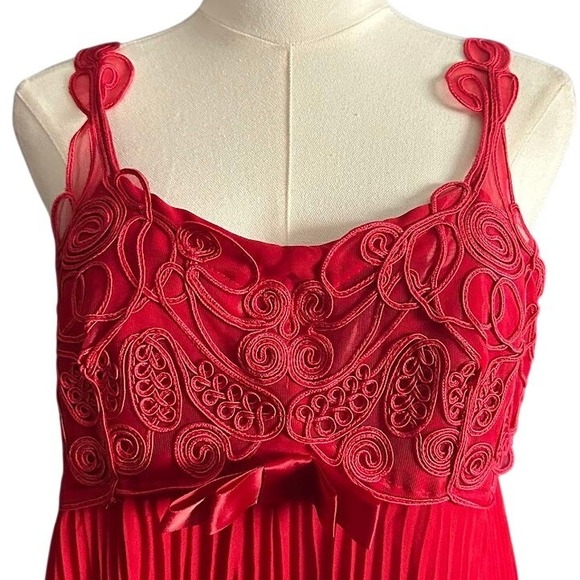 Rare Vintage Troika Red Soutache Ribbon Pleated Mini Dress - Large